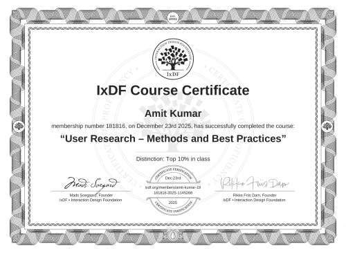 User Research – Methods and Best Practices certificate