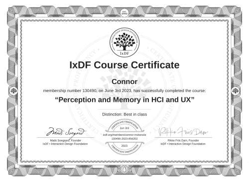 Perception and Memory in HCI and UX certificate