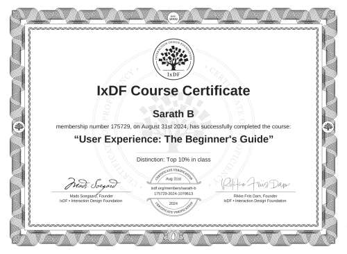 User Experience: The Beginner's Guide certificate