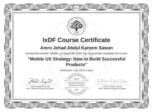 Mobile UX Strategy: How to Build Successful Products certificate