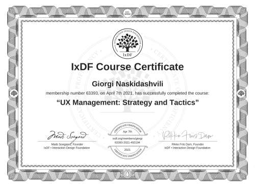 UX Management: Strategy and Tactics certificate