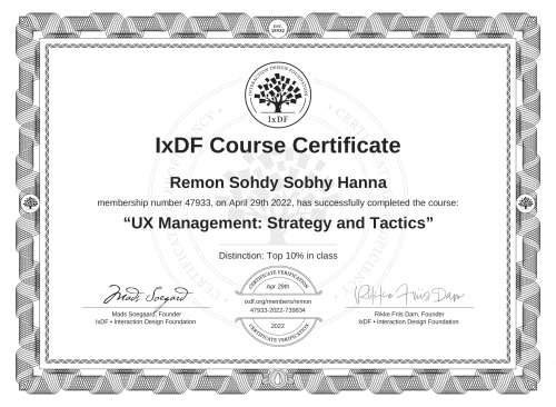 UX Management: Strategy and Tactics certificate