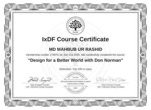 Design for a Better World with Don Norman certificate