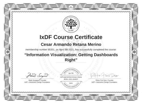 Information Visualization: Getting Dashboards Right certificate