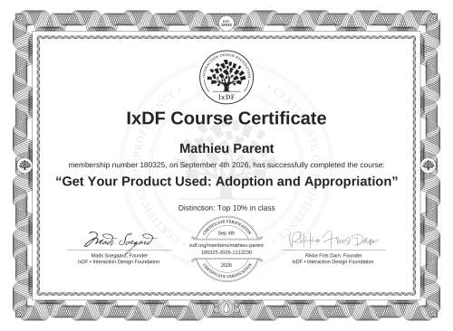 Get Your Product Used: Adoption and Appropriation certificate