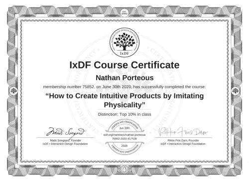 How to Create Intuitive Products by Imitating Physicality certificate