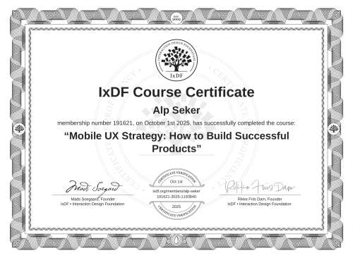 Mobile UX Strategy: How to Build Successful Products certificate