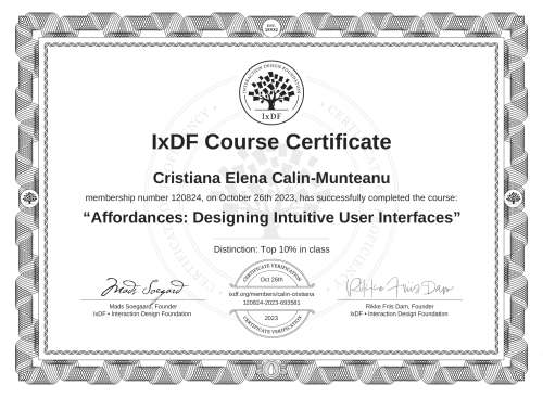 Affordances: Designing Intuitive User Interfaces certificate
