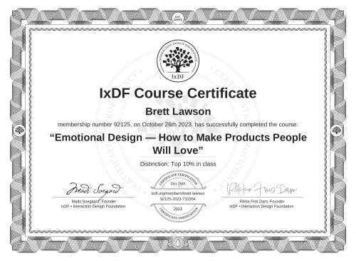 Emotional Design — How to Make Products People Will Love certificate