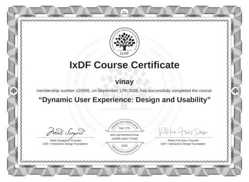 Dynamic User Experience: Design and Usability certificate