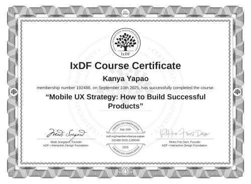 Mobile UX Strategy: How to Build Successful Products certificate