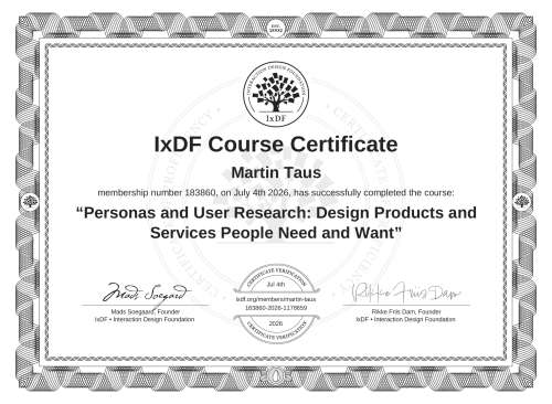 Personas and User Research: Design Products and Services People Need and Want certificate