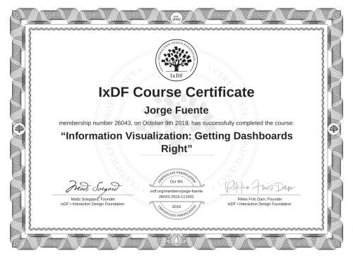 Information Visualization: Getting Dashboards Right certificate