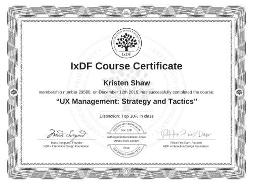 UX Management: Strategy and Tactics certificate