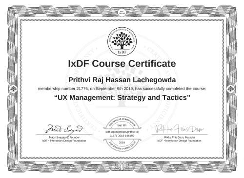 UX Management: Strategy and Tactics certificate