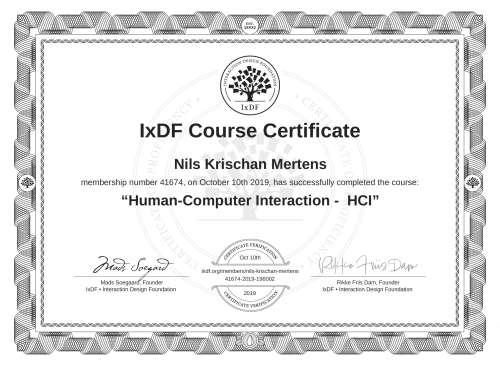 Human-Computer Interaction -  HCI certificate