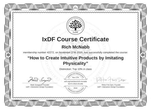How to Create Intuitive Products by Imitating Physicality certificate