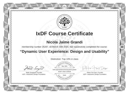 Dynamic User Experience: Design and Usability certificate