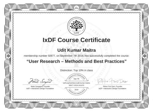 User Research – Methods and Best Practices certificate
