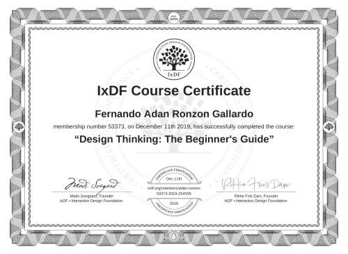 Design Thinking: The Beginner's Guide certificate