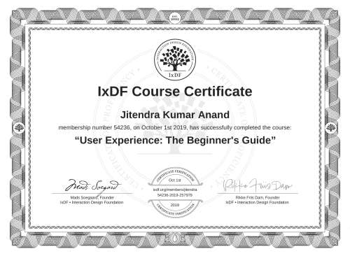 User Experience: The Beginner's Guide certificate
