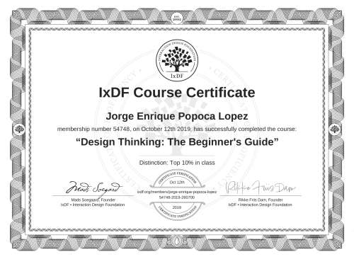 Design Thinking: The Beginner's Guide certificate