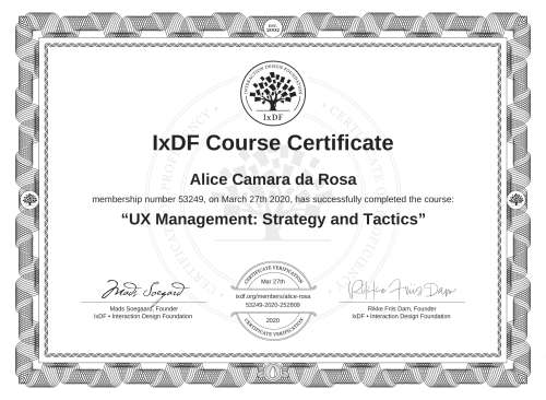 UX Management: Strategy and Tactics certificate
