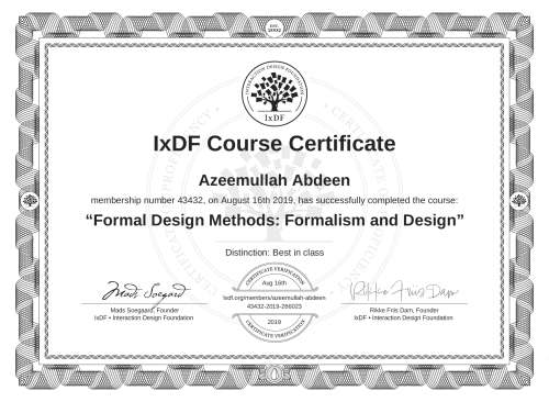 Formal Design Methods: Formalism and Design certificate