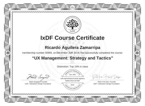 UX Management: Strategy and Tactics certificate