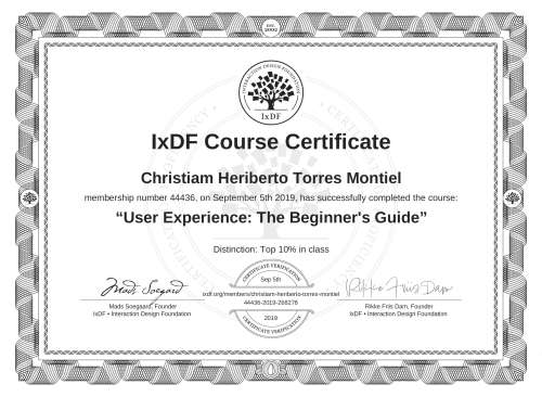 User Experience: The Beginner's Guide certificate