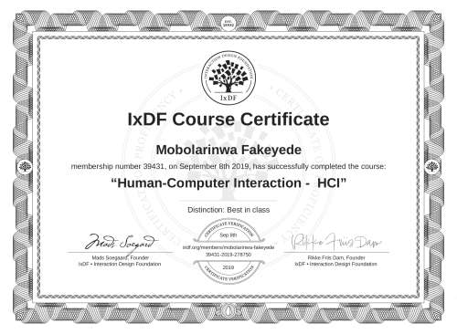 Human-Computer Interaction -  HCI certificate