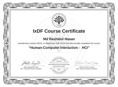 Human-Computer Interaction -  HCI certificate