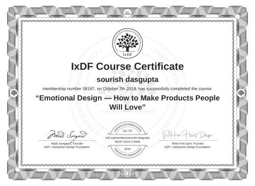 Emotional Design — How to Make Products People Will Love certificate
