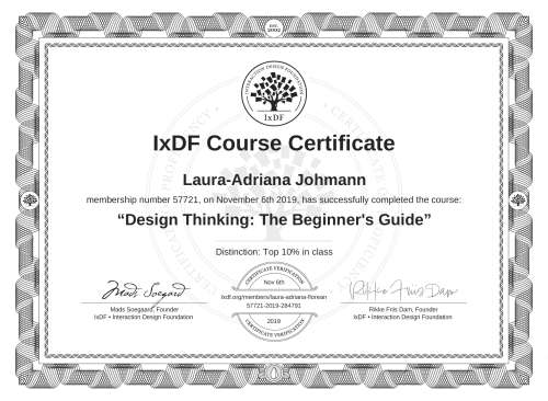 Design Thinking: The Beginner's Guide certificate