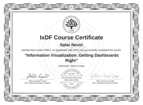 Information Visualization: Getting Dashboards Right certificate