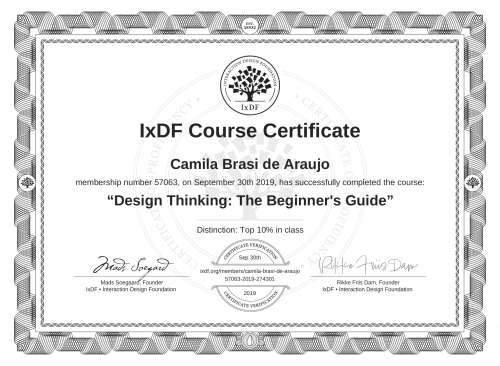 Design Thinking: The Beginner's Guide certificate