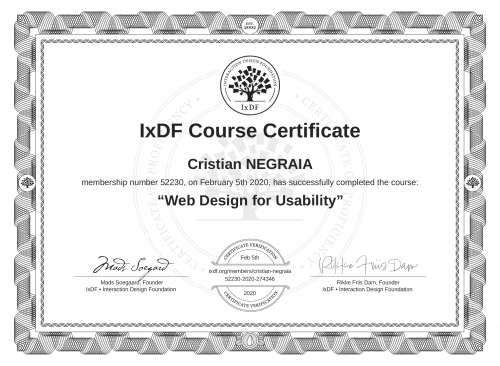 Web Design for Usability certificate