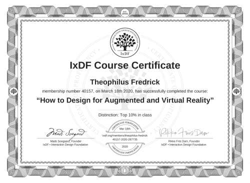 How to Design for Augmented and Virtual Reality certificate