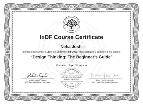 Design Thinking: The Beginner's Guide certificate