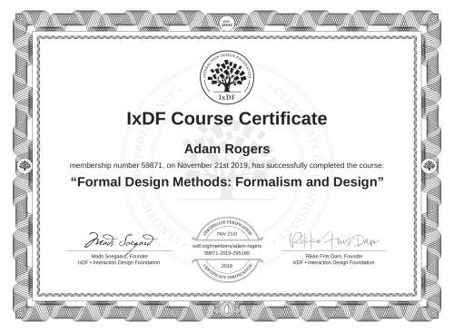 Formal Design Methods: Formalism and Design certificate