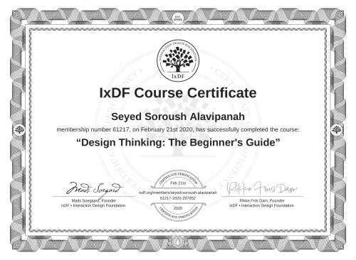 Design Thinking: The Beginner's Guide certificate