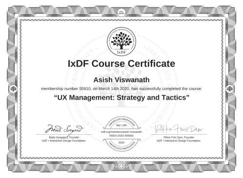 UX Management: Strategy and Tactics certificate
