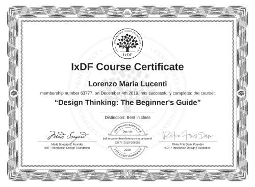 Design Thinking: The Beginner's Guide certificate