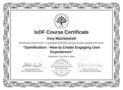 Gamification - How to Create Engaging User Experiences certificate