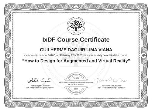 How to Design for Augmented and Virtual Reality certificate