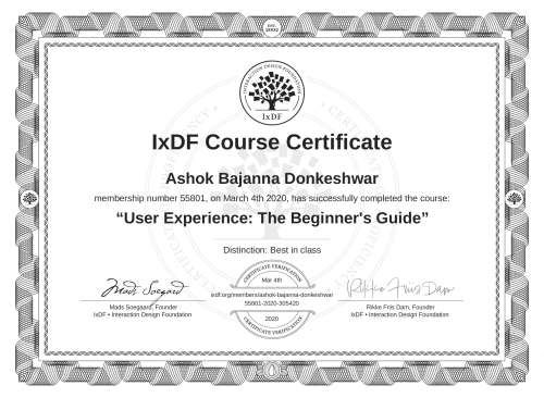 User Experience: The Beginner's Guide certificate