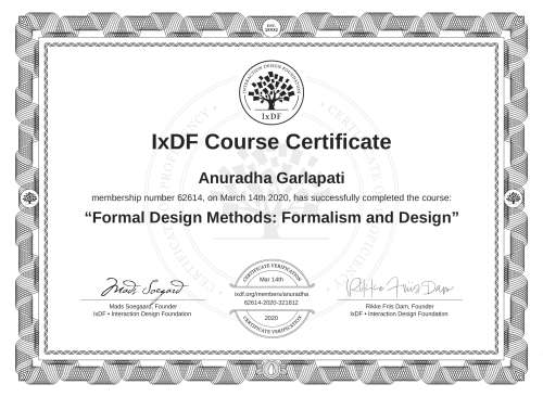 Formal Design Methods: Formalism and Design certificate