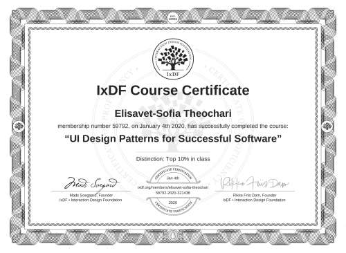 UI Design Patterns for Successful Software certificate