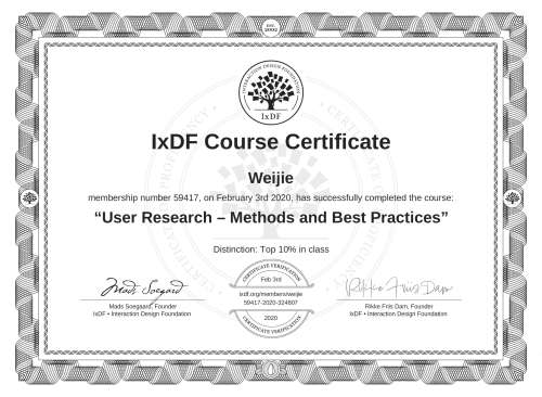 User Research – Methods and Best Practices certificate