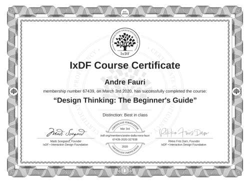 Design Thinking: The Beginner's Guide certificate